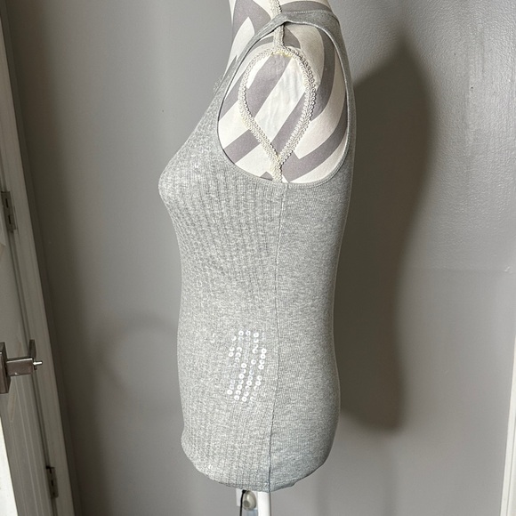 Express Light Gray Ribbed sequin Tank Top - Picture 4 of 4